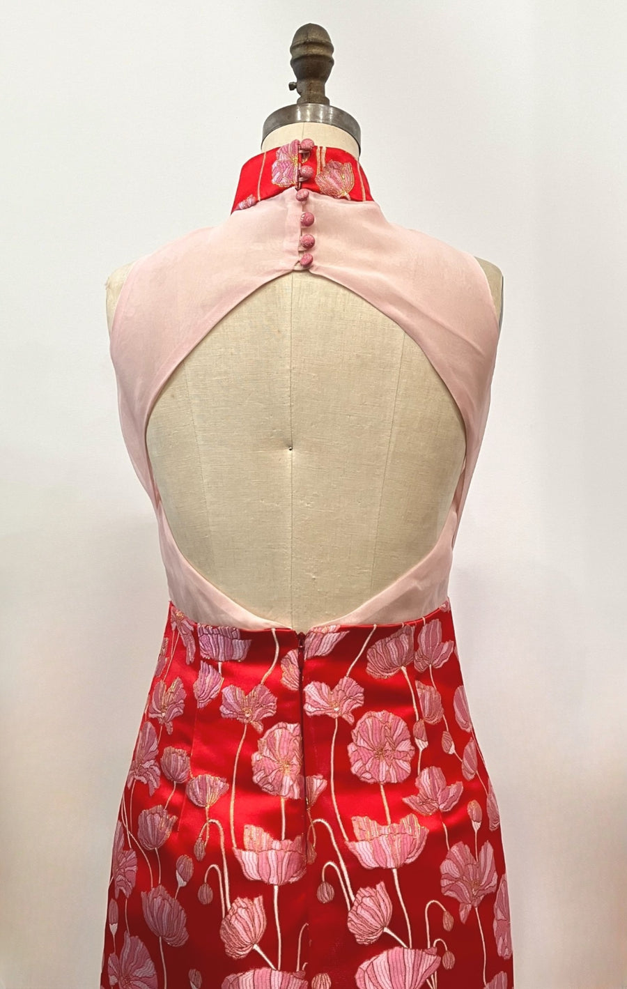Brocade Open-Back Cheongsam Column Dress
