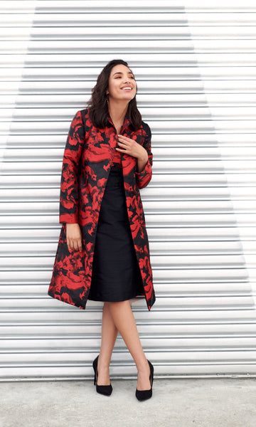 Abstract Rose Mid-length Coat, size Medium