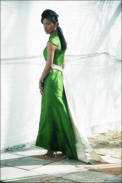 Mandarin-Collar Cap-Sleeve Shantung Trumpet Dress