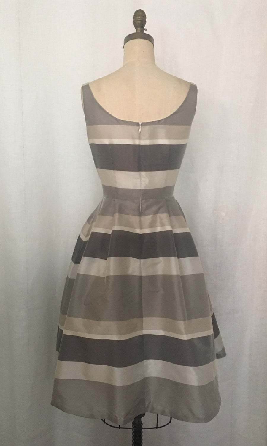Striped Gray Taffeta Party Dress, size Small