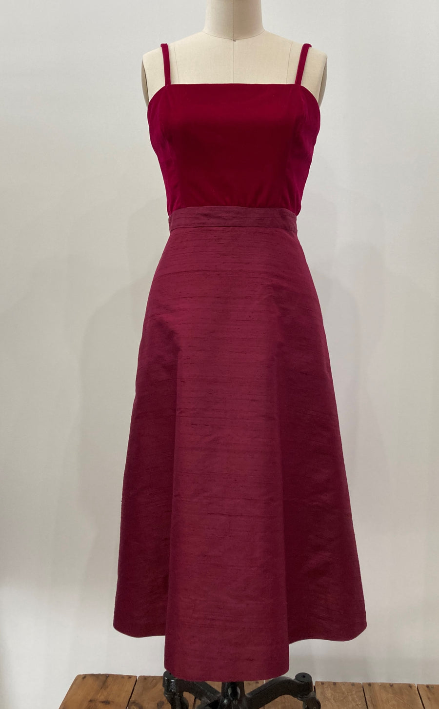 Wine Velvet & Shantung Cami Brianna Dress,, size Medium