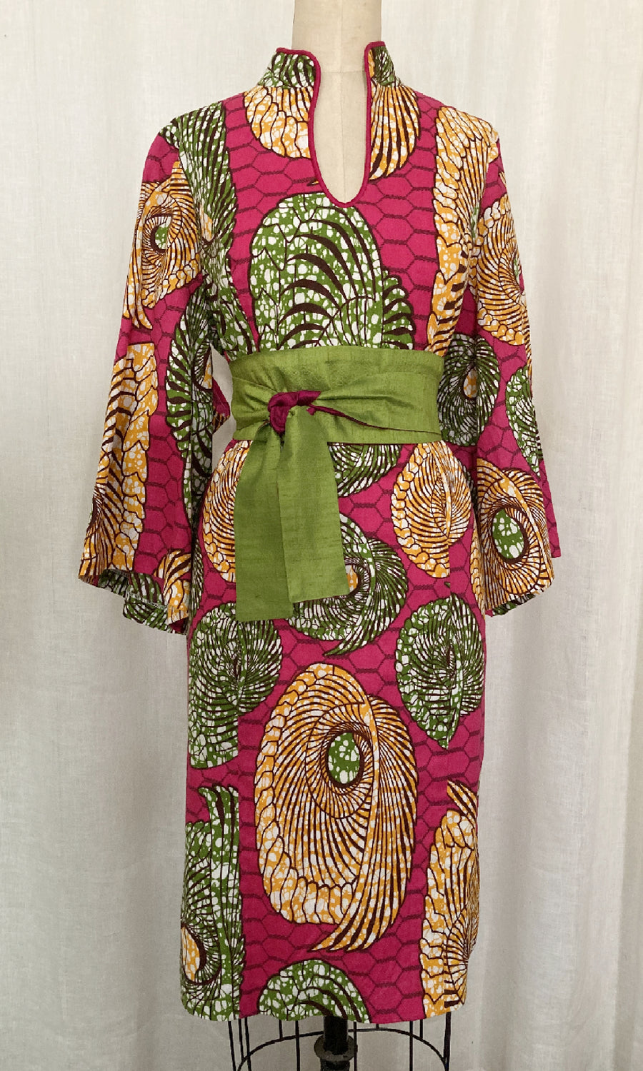 African Print Kimono-sleeve Cheongsam Dress, size Medium