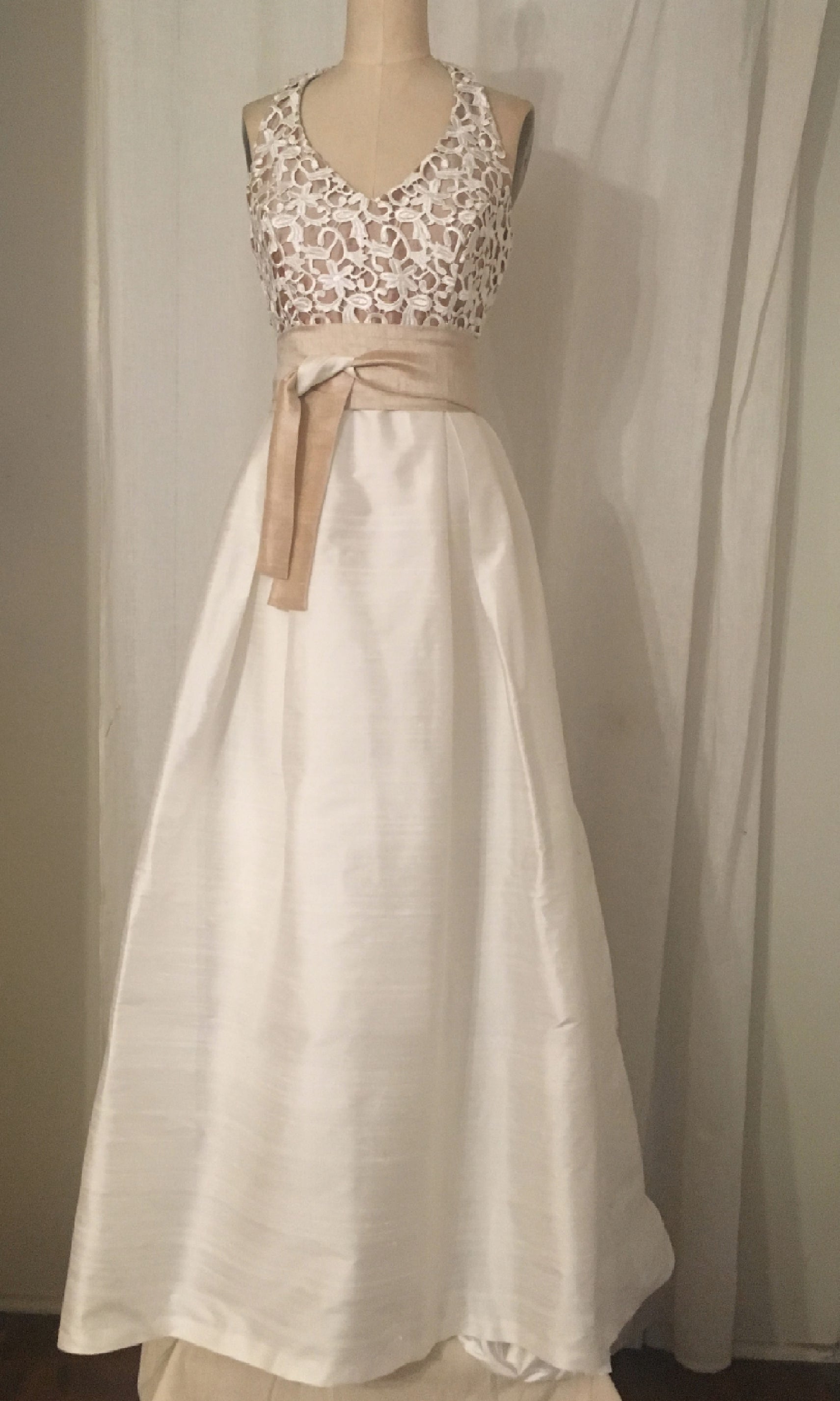 Guipure Lace and Shantung Halter Ball Gown Guipure Lace and Shantung Halter Ball Gown