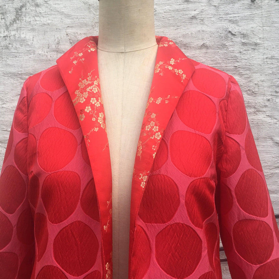 Red and Pink Dot Brocade Coat, size Small