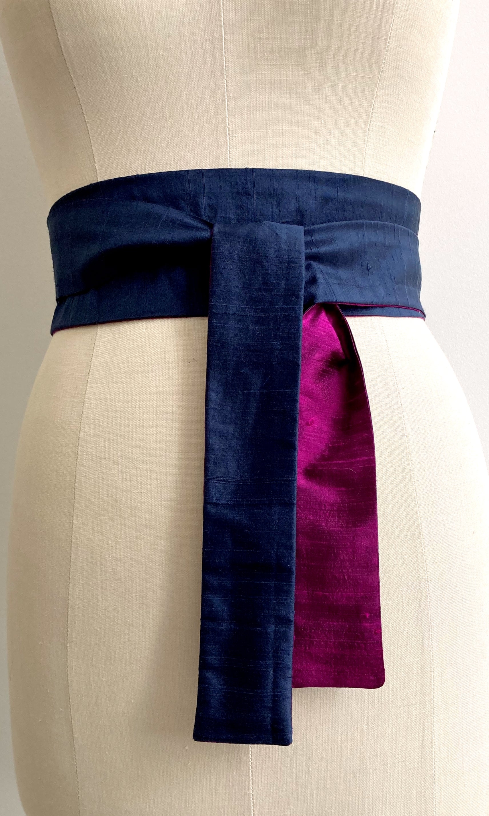 Navy and Sangria Reversible Obi Sash Kimera