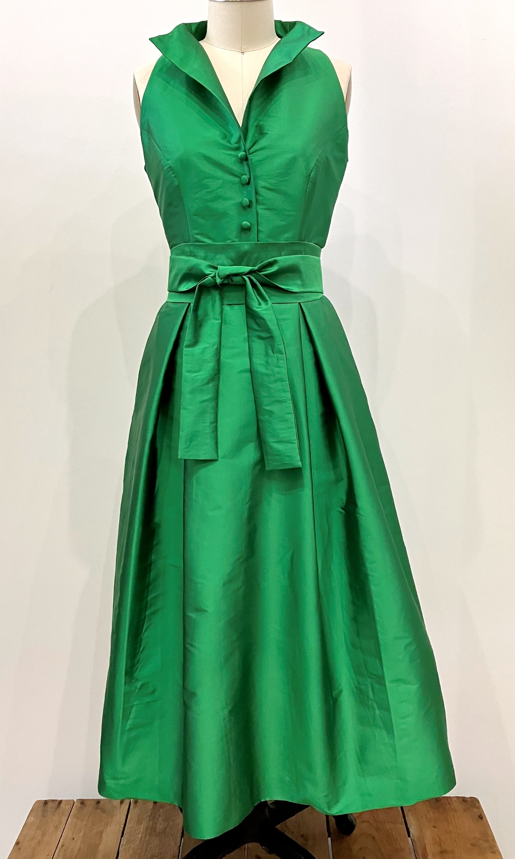 Kelly Green Taffeta Tea-length Shirtdress Kimera Kelly Green Taffeta Tea-length Shirtdress Kimera