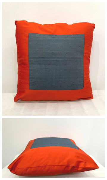 Pumpkin & Slate Blue Shantung Pillow Cover