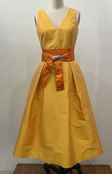 Sunflower Yellow Washable Taffeta Tea-length Dress, size Small