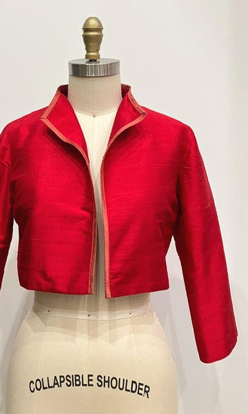 Red Shantung Crop Jacket, size Medium