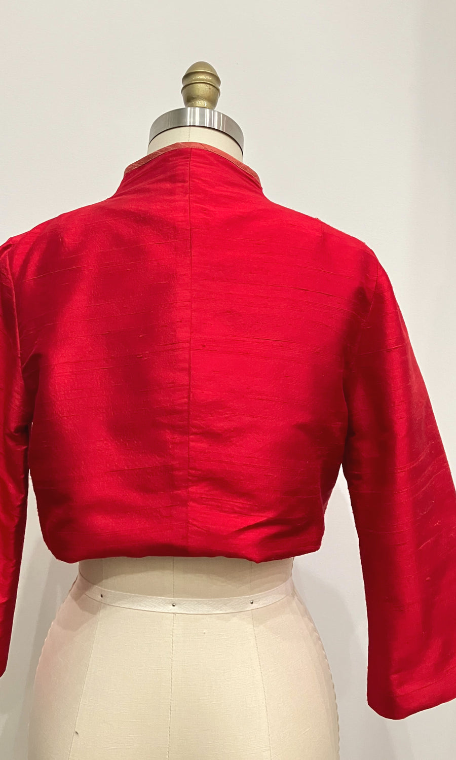 Red Shantung Crop Jacket, size Medium