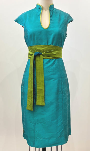 Turquoise Cap-sleeve Cheongsam Dress, size Medium