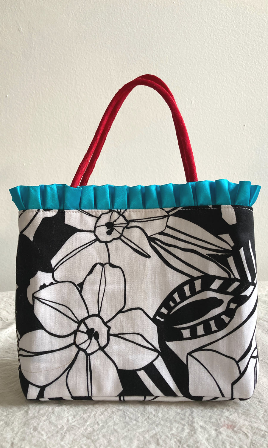 Floral Mini Tote with Ruffle Trim