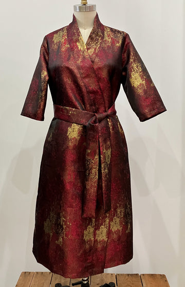 Burgundy &  Gold Brocade Kimono