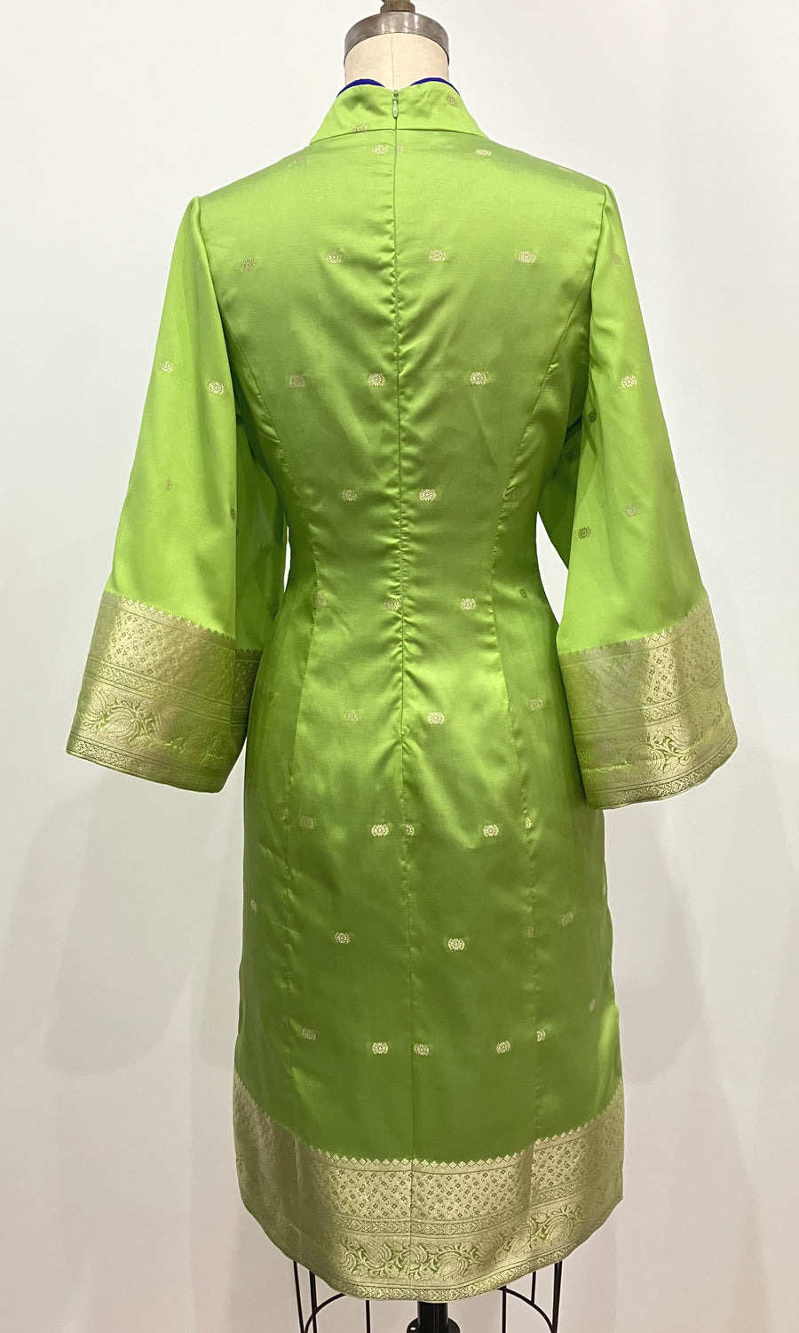 Lime Sari Kimono-sleeve Cheongsam, size X-small