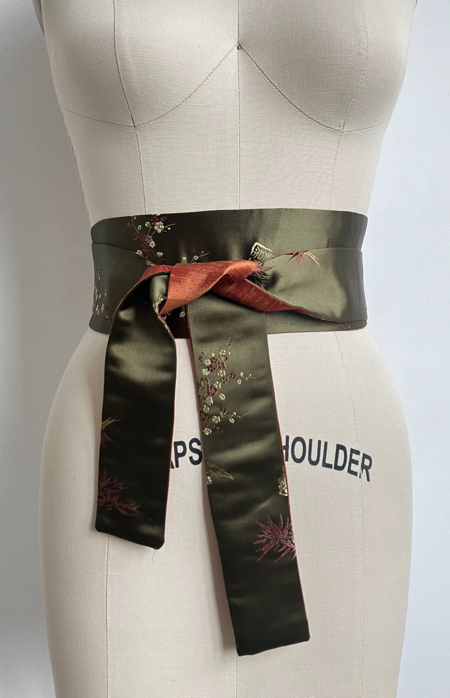 Olive Asian Brocade Obi Sash