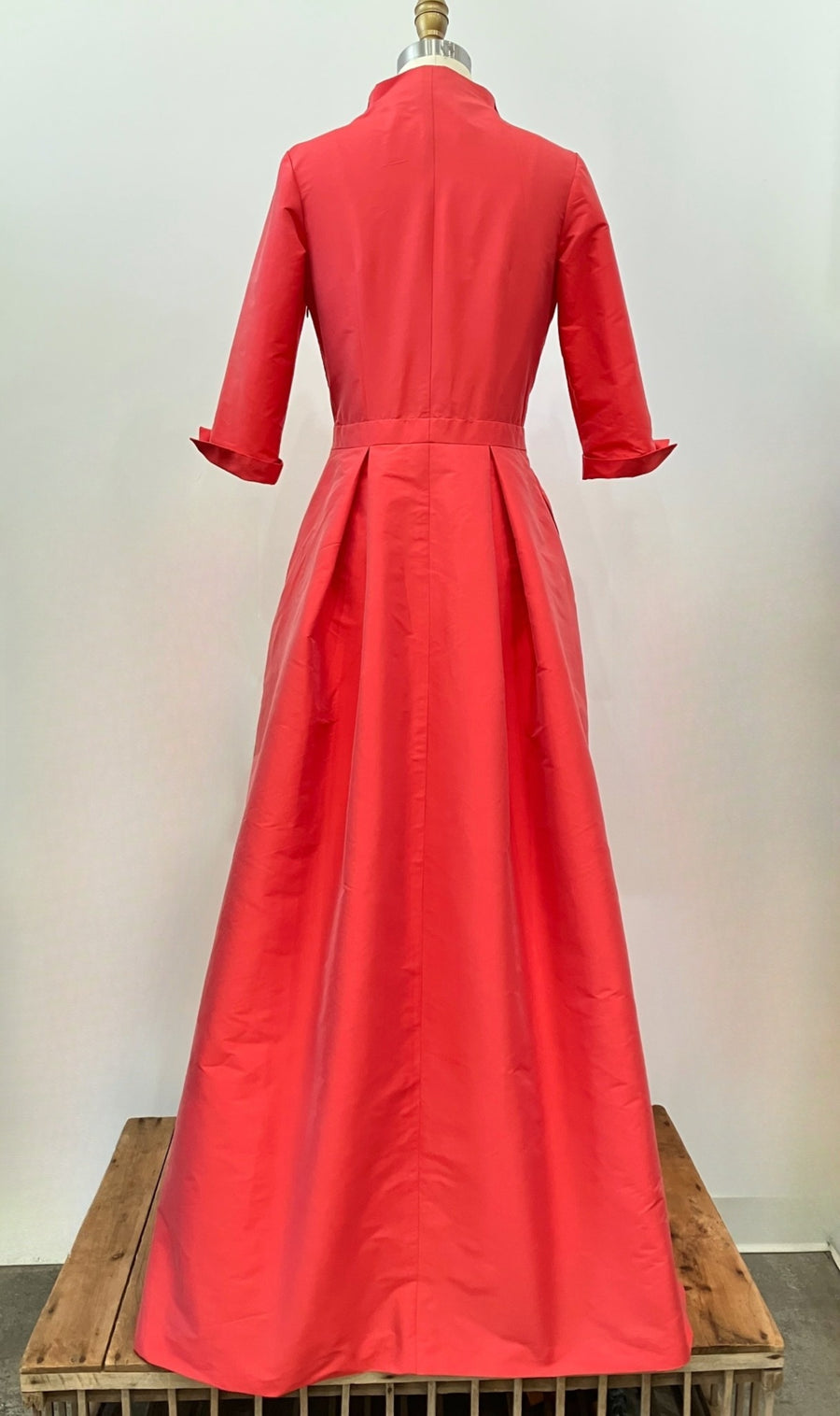 Coral Washable Taffeta Long Shirtdress, size Small