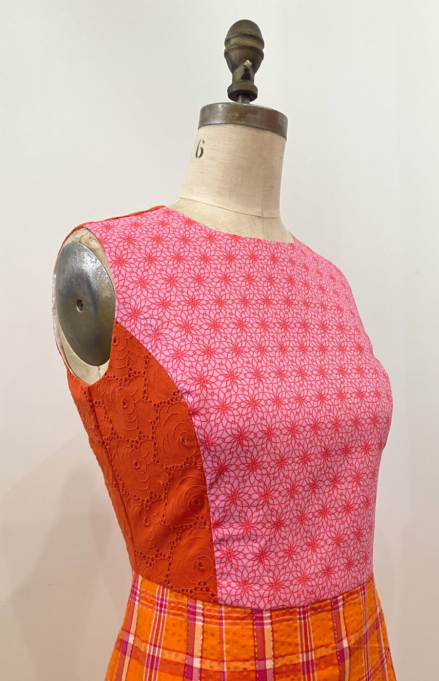 Orange & Pink Mixed Media Dress, size Small