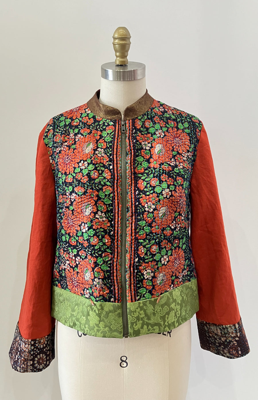 Kantha Mixed Media Bomber Jacket, size Small