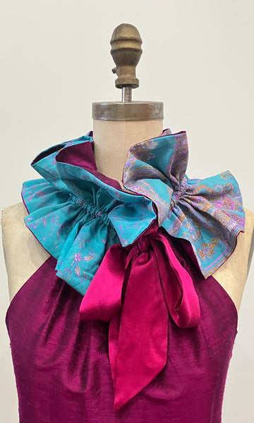 Turquoise Floral Ruffle Scarf