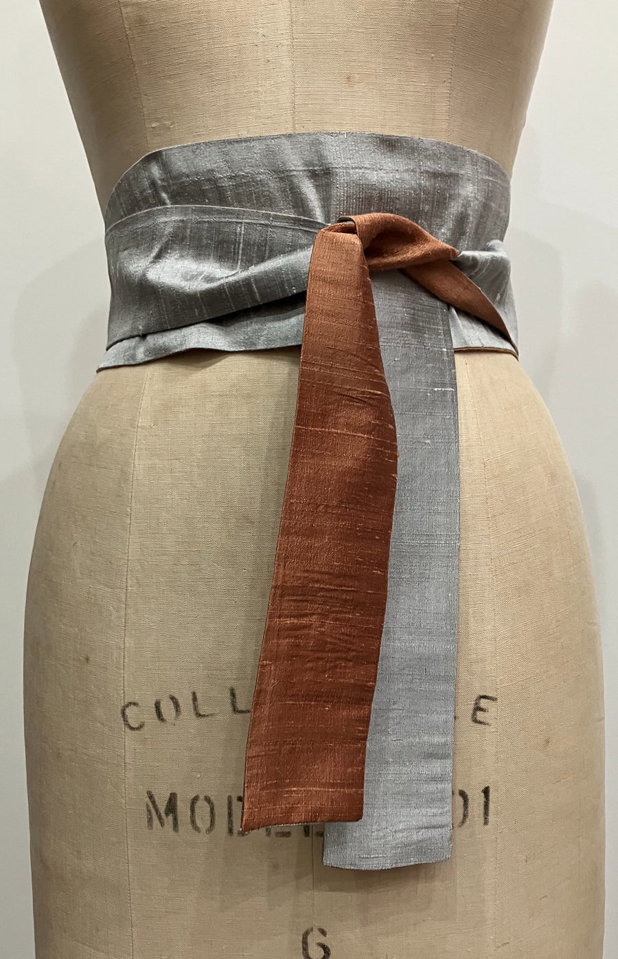 Silver and Bronze Shantung Obi Sash
