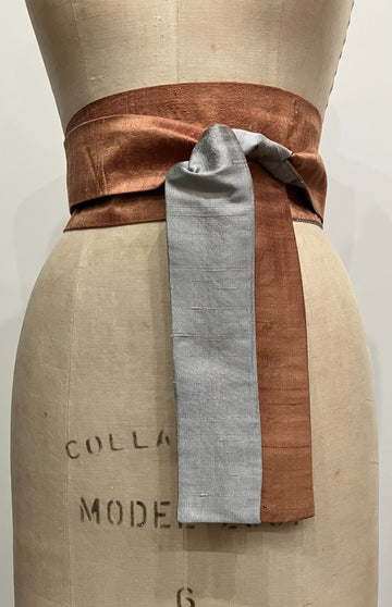 Silver and Bronze Shantung Obi Sash