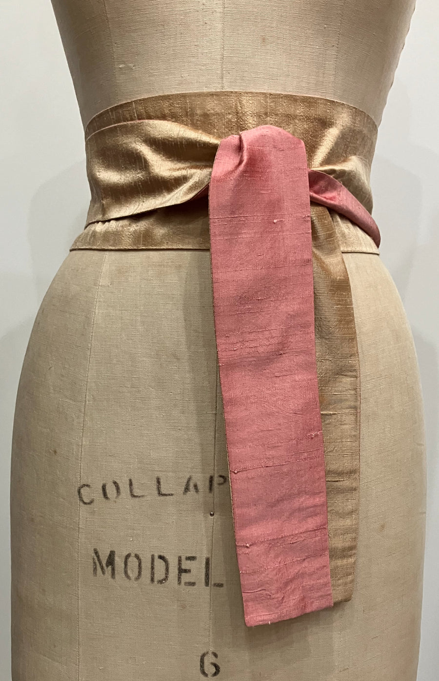 Rose and Gold Shantung Obi Sash