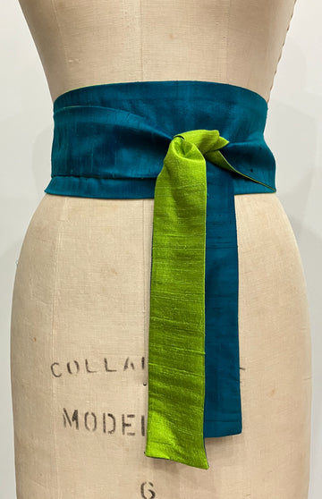 Turquoise and Chartreuse Obi Sash