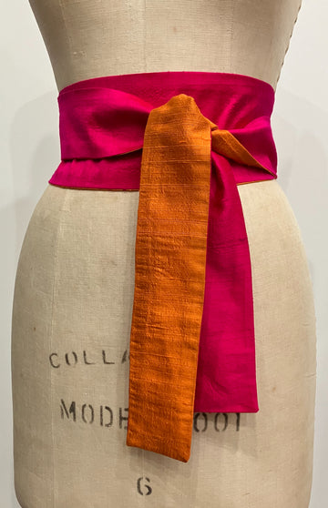 Pink and Orange Shantung Obi Sash