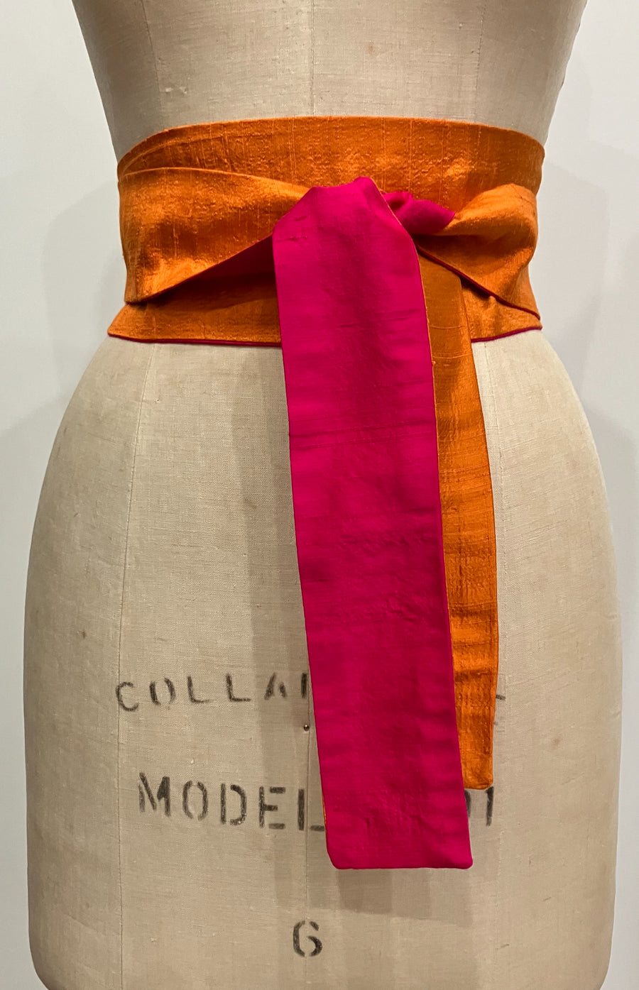 Pink and Orange Shantung Obi Sash
