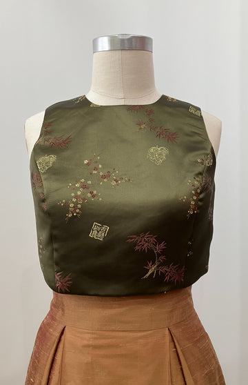 Olive Brocade Crop Top, size Large