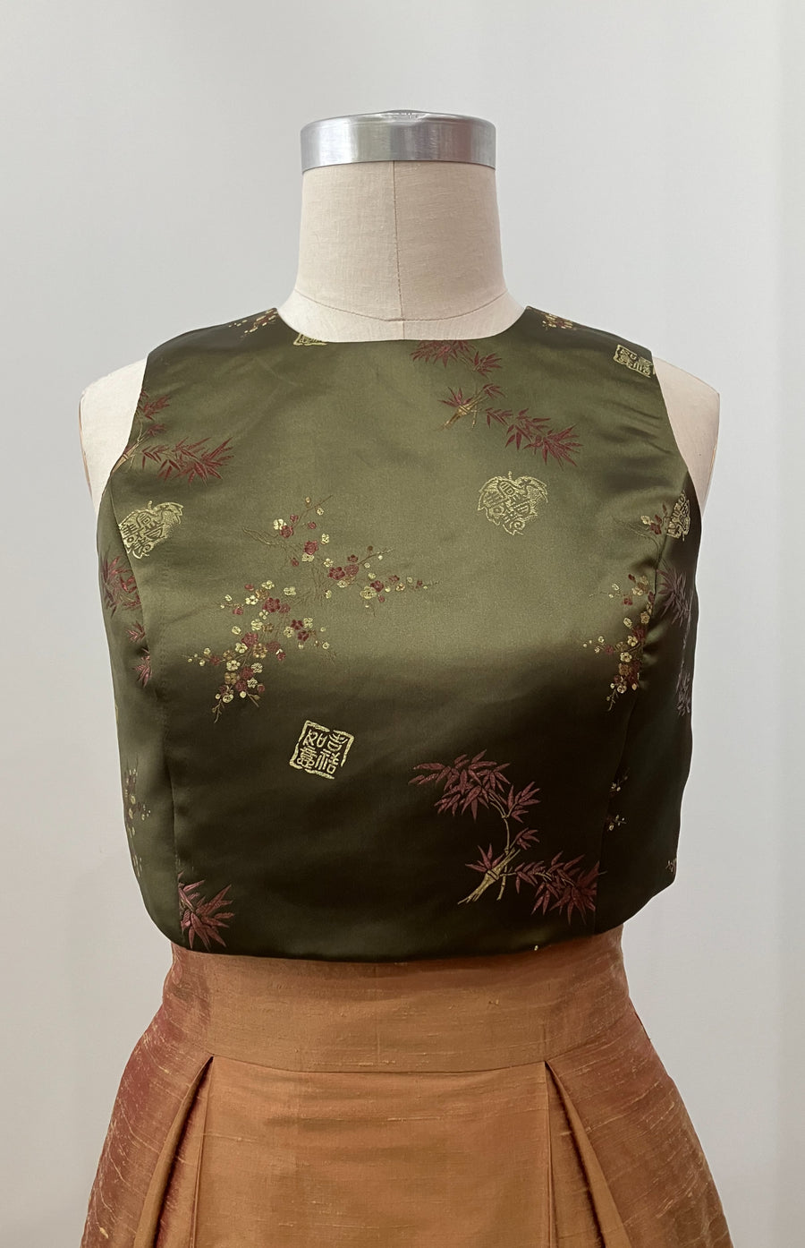 Olive Brocade Crop Top, size Large