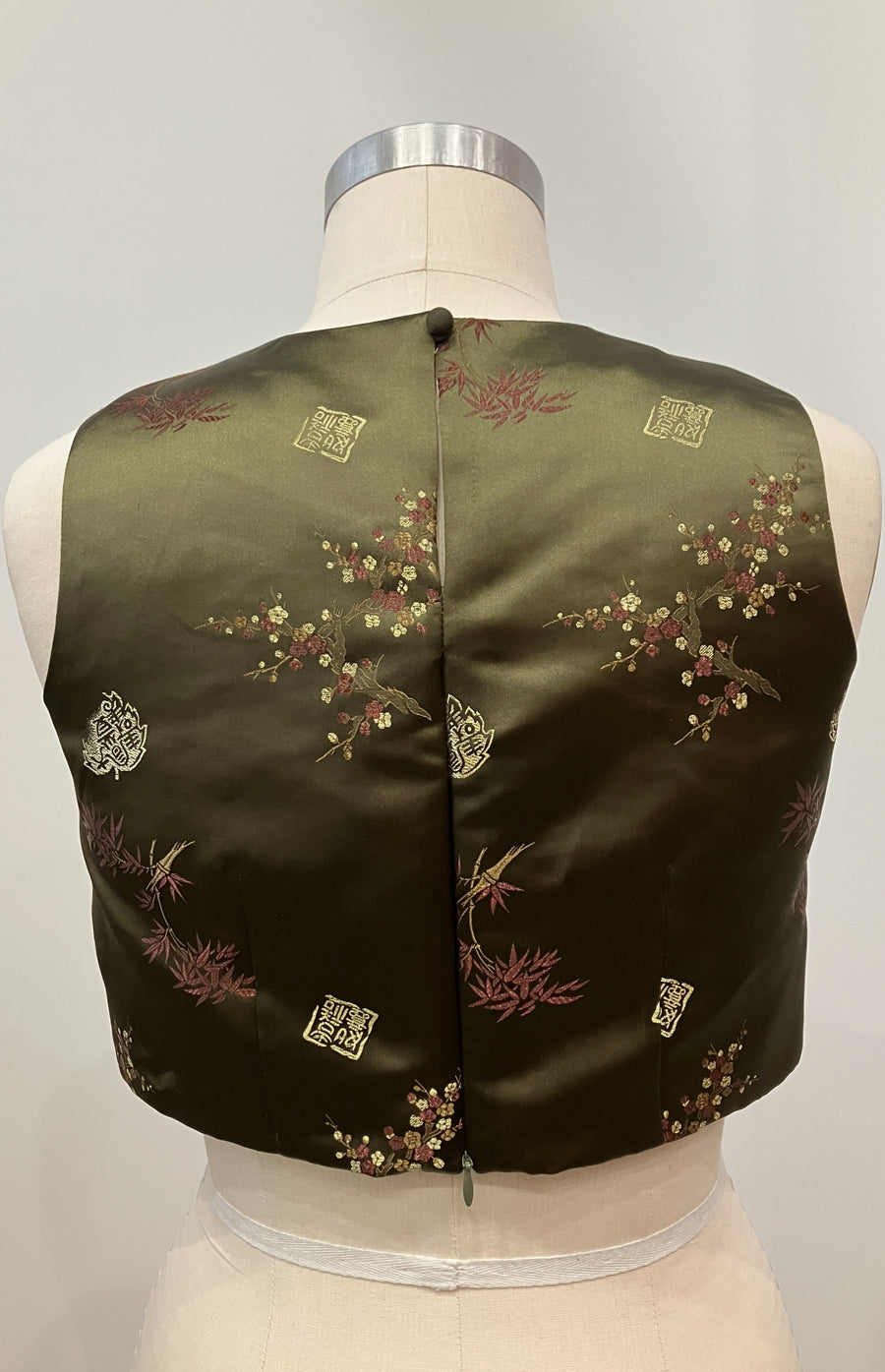 Olive Brocade Crop Top, size Large