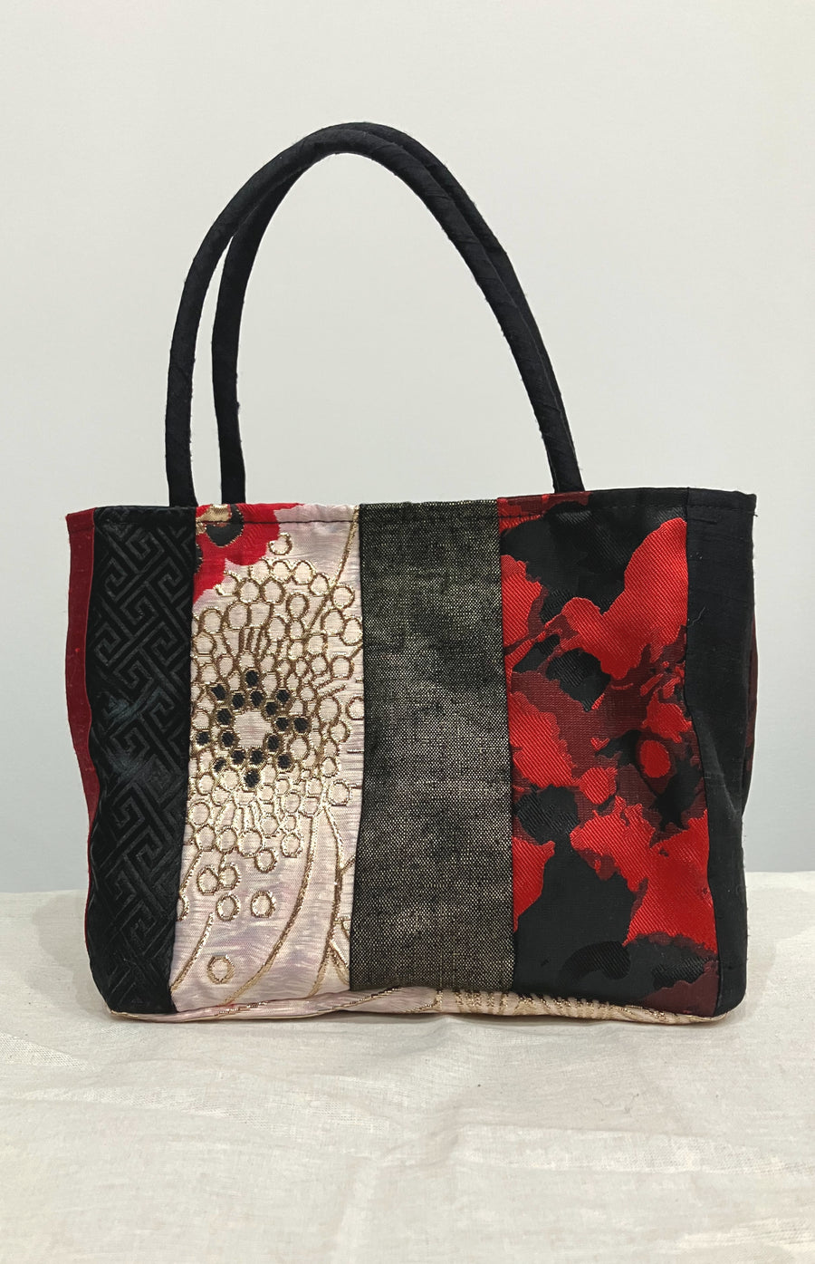 Red & Black Pieced Stripe Mini Tote