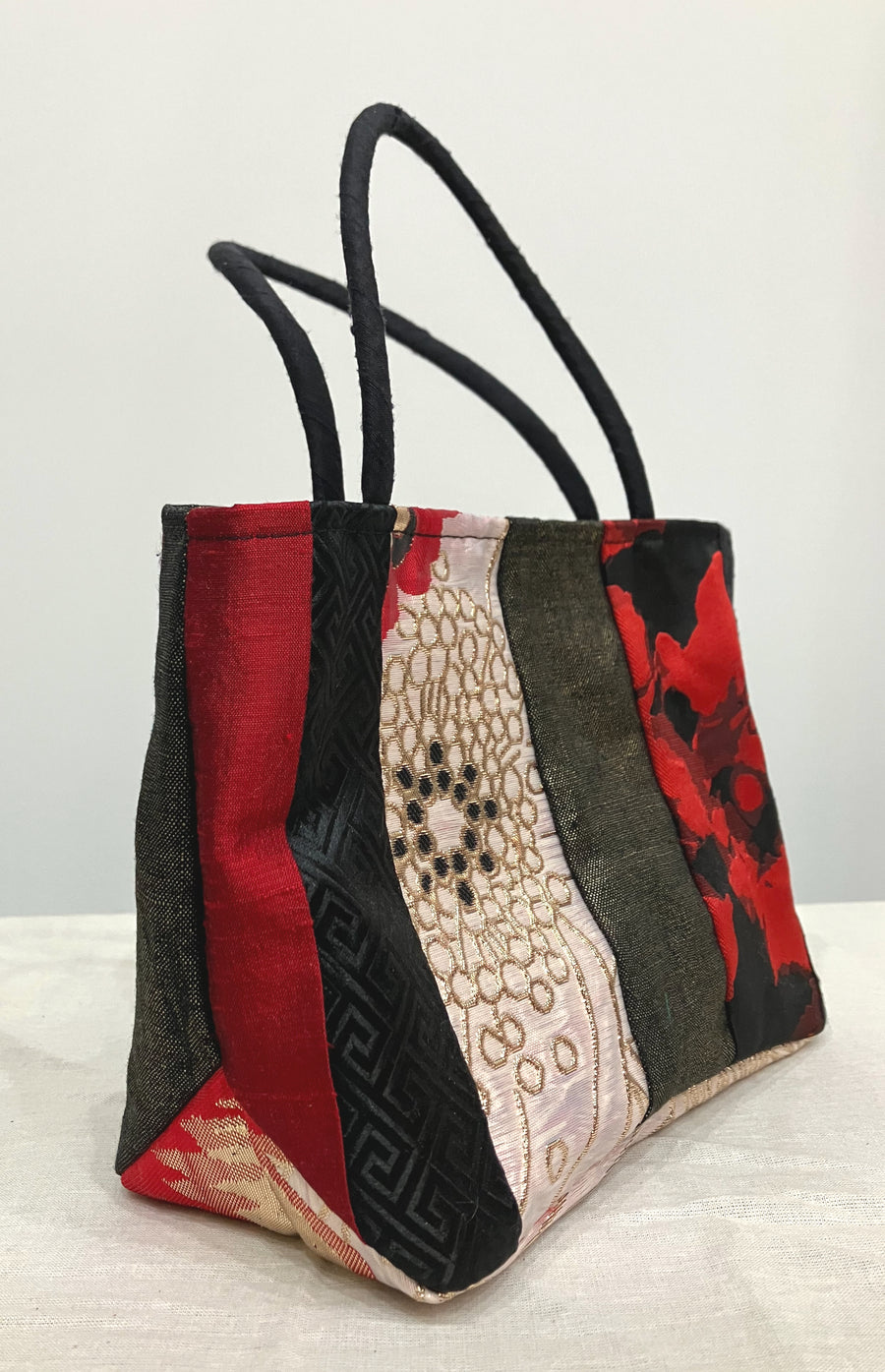 Red & Black Pieced Stripe Mini Tote