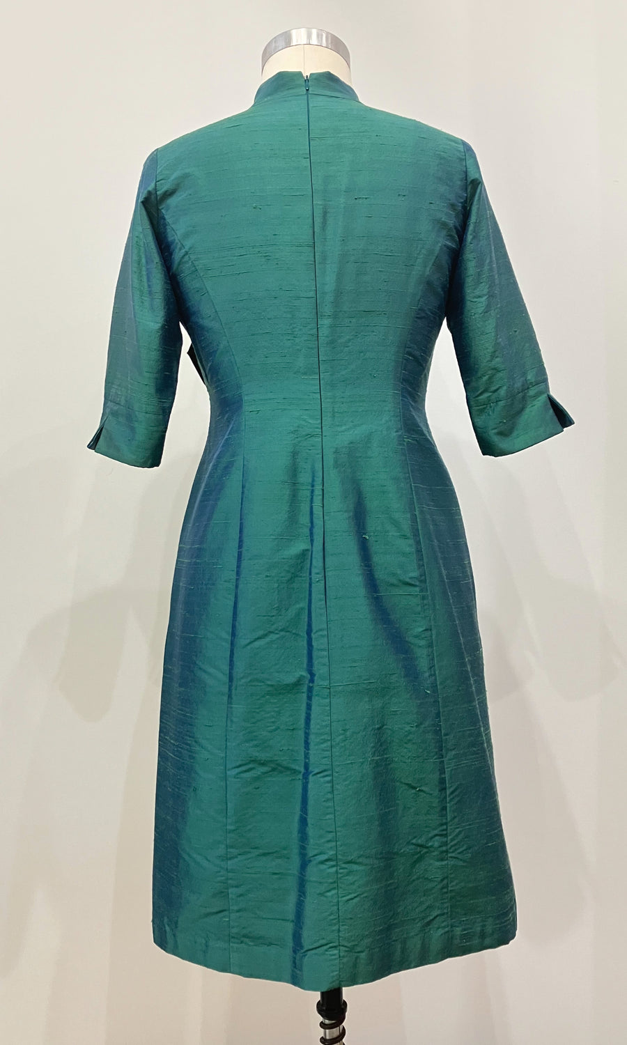 Teal Mandarin-Collar Dress with Sleeves, size Large