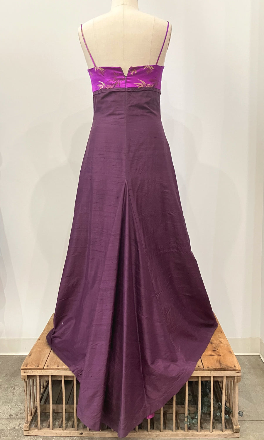 Purple Brocade & Shantung Long Fishtail Dress, size Large