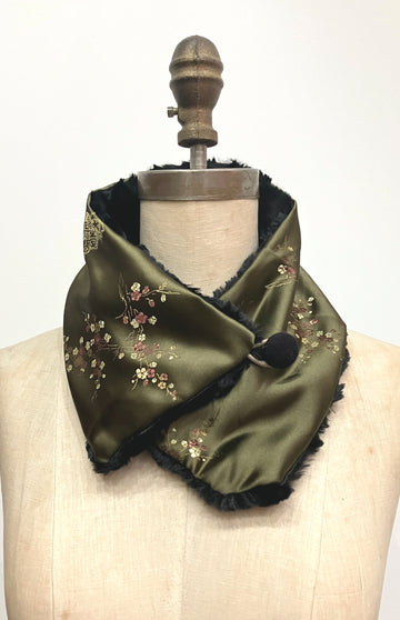 Olive Asian Brocade Neckwarmer