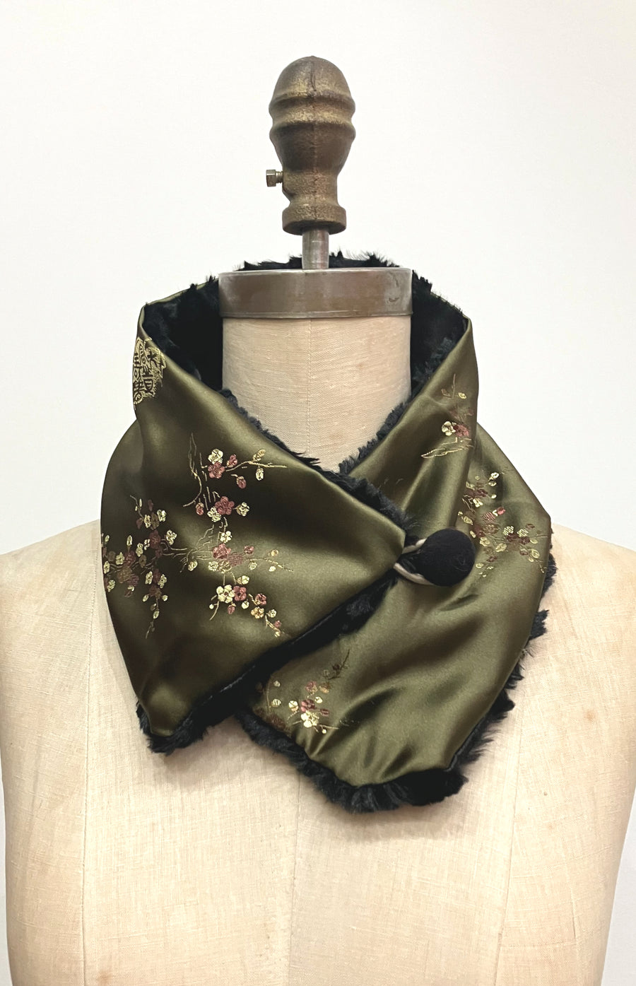 Olive Asian Brocade Neckwarmer