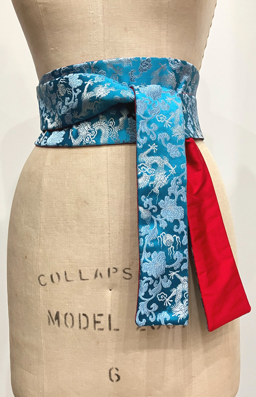 Turquoise Dragon Brocade Obi Sash