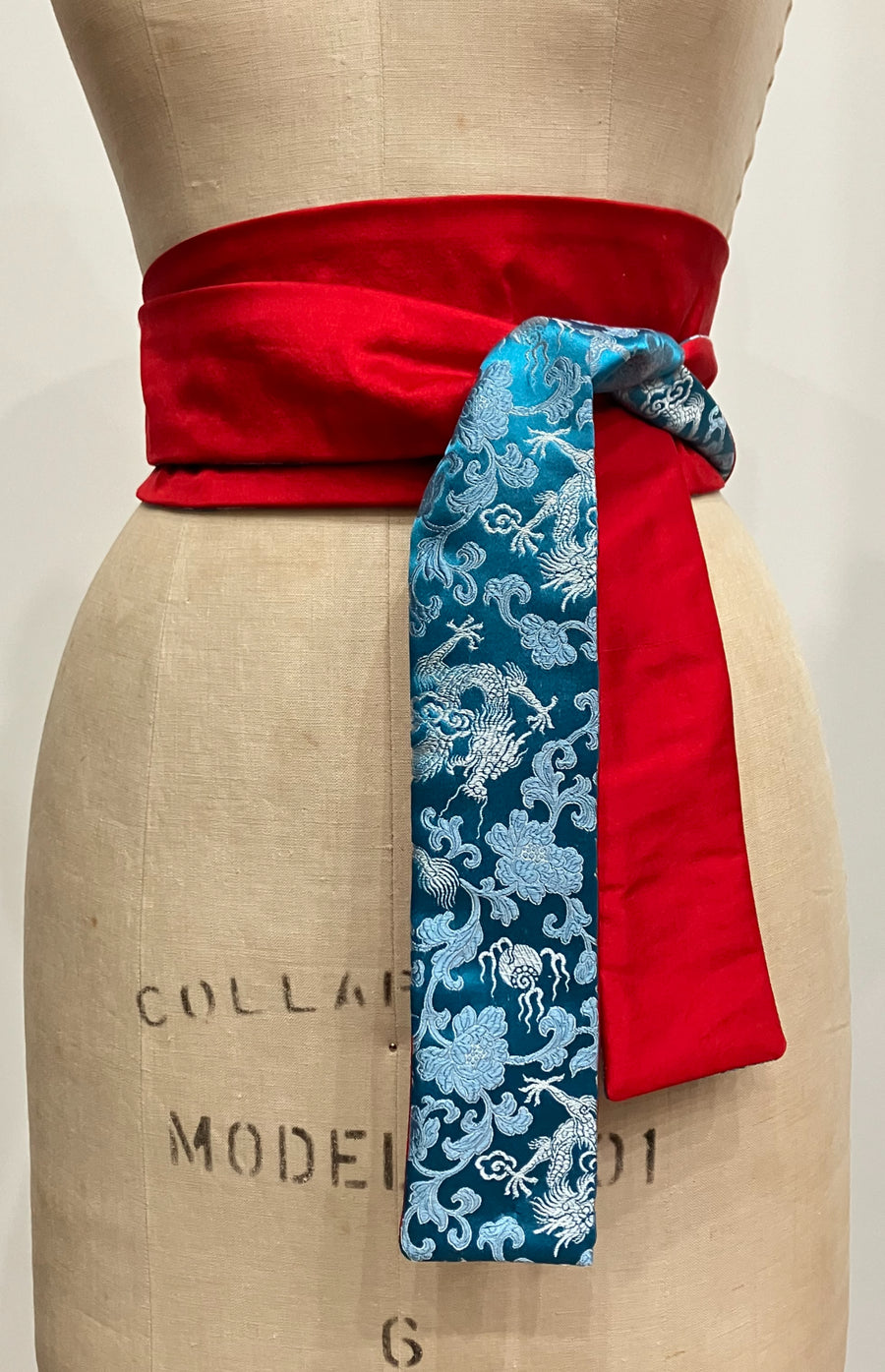 Turquoise Dragon Brocade Obi Sash