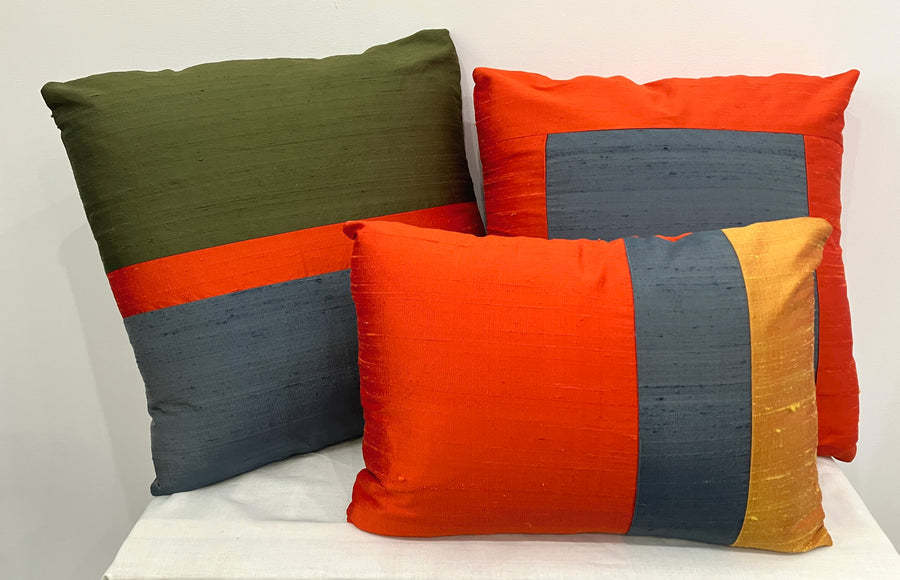 Tri-color Shantung Pillow Cover