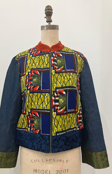 African Mixed Media Bomber Jacket, size Small