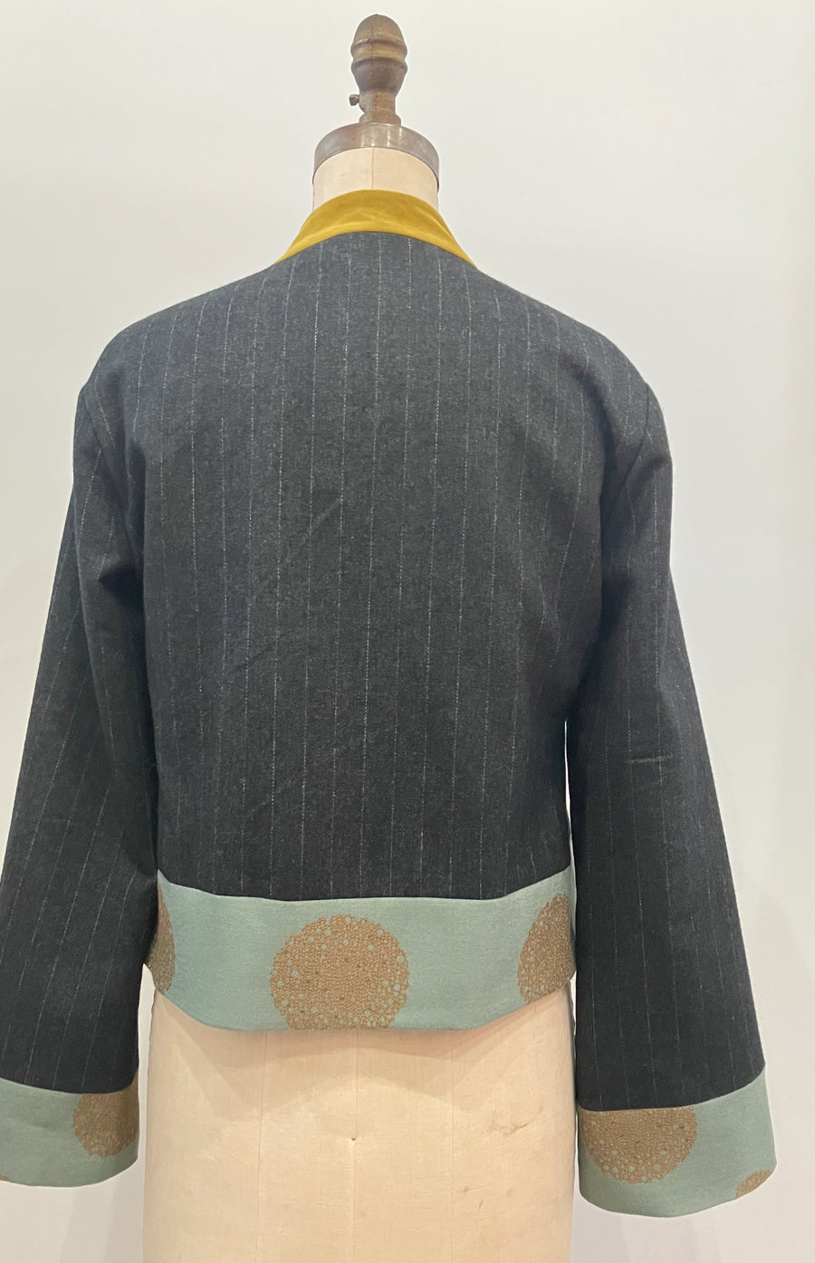 Pinstripe Mixed Media Bomber Jacket, size X-small