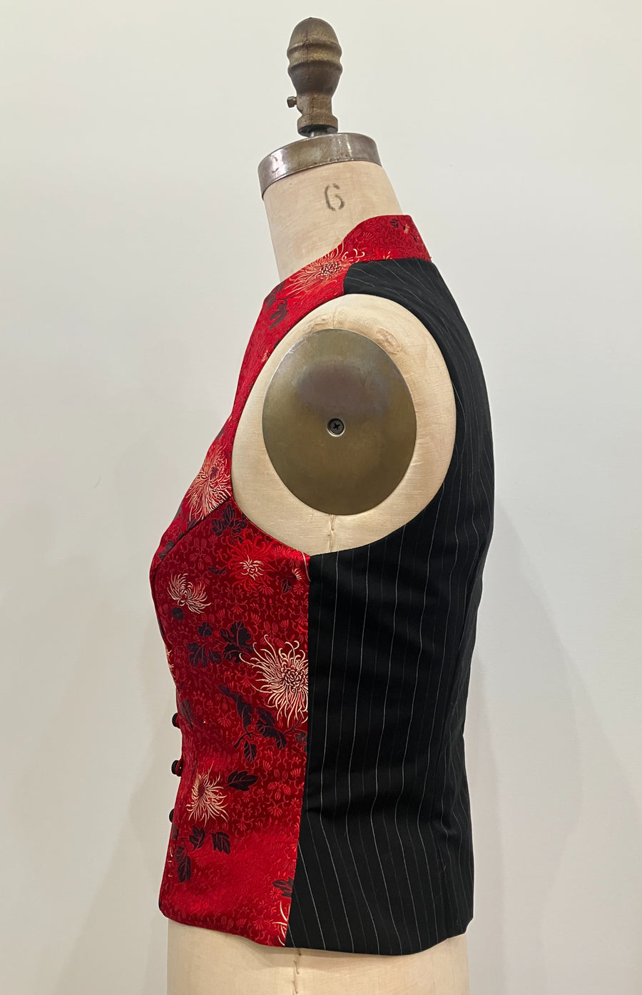 Asian Brocade and Pinstripe Vest, size Small