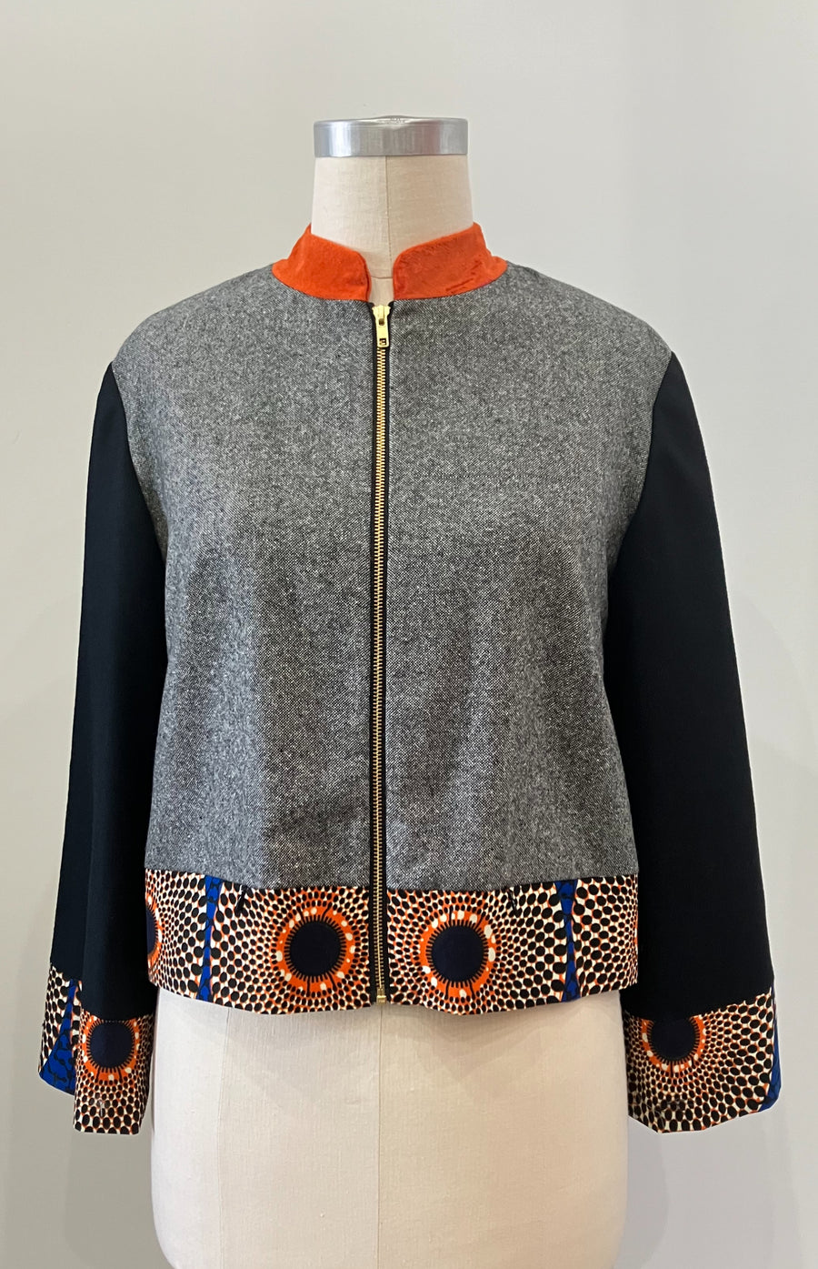 Tweed Mixed Media Bomber Jacket, size Large