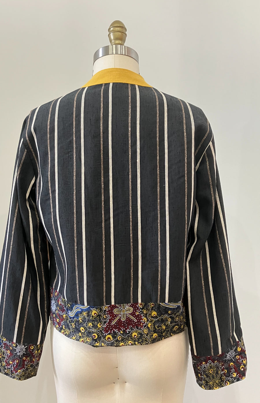 Striped Linen Mixed Media Bomber Jacket, size Small
