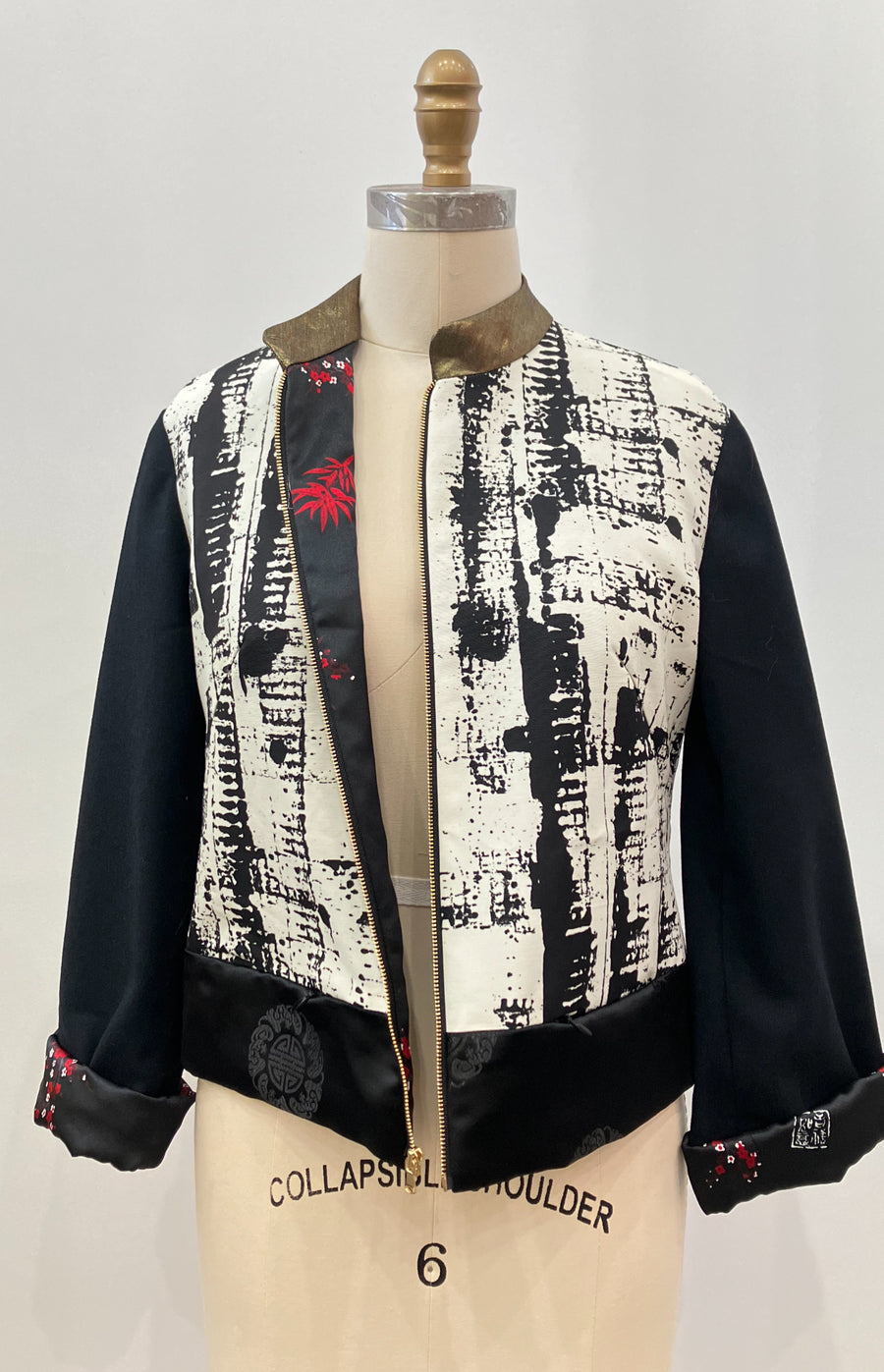 Black & Ivory Mixed Media Bomber, size X-small