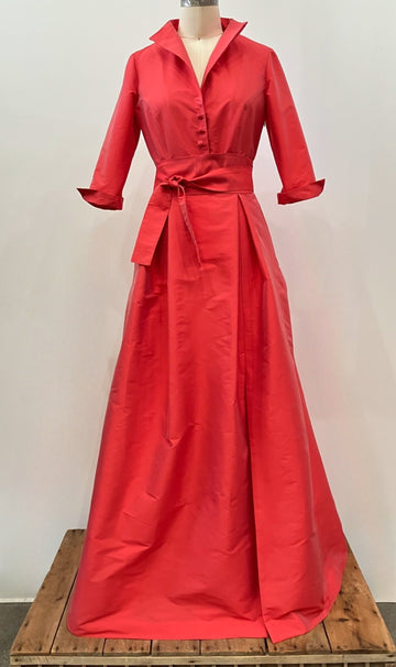 Coral Washable Taffeta Long Shirtdress