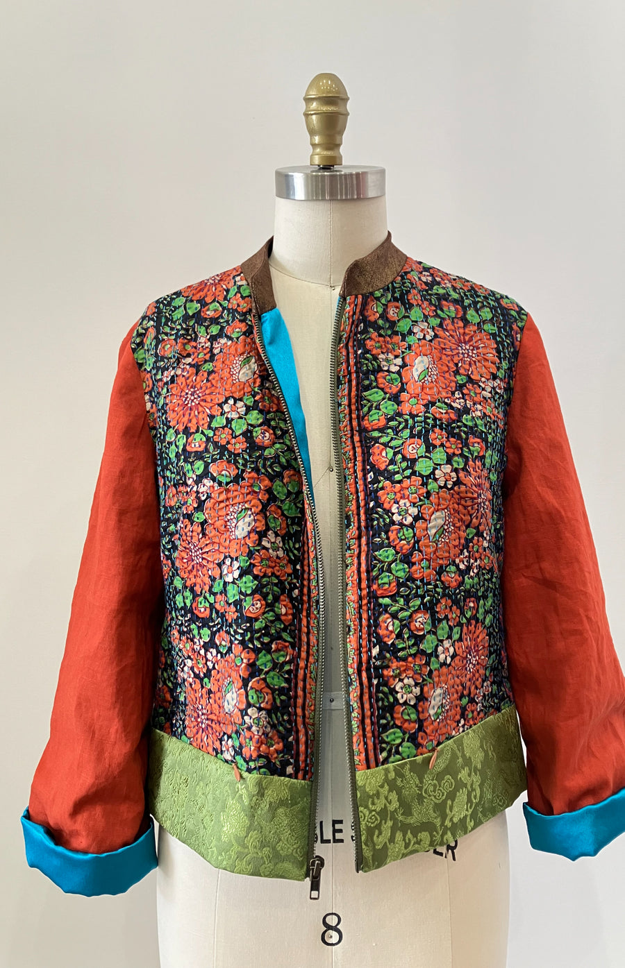 Kantha Mixed Media Bomber Jacket, size Small