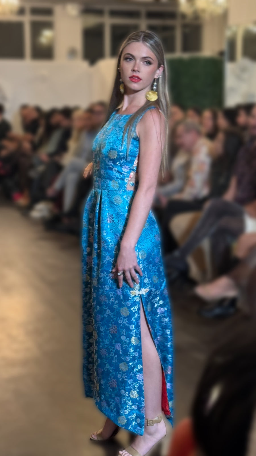 Turquoise Brocade Column Dress, size X-small